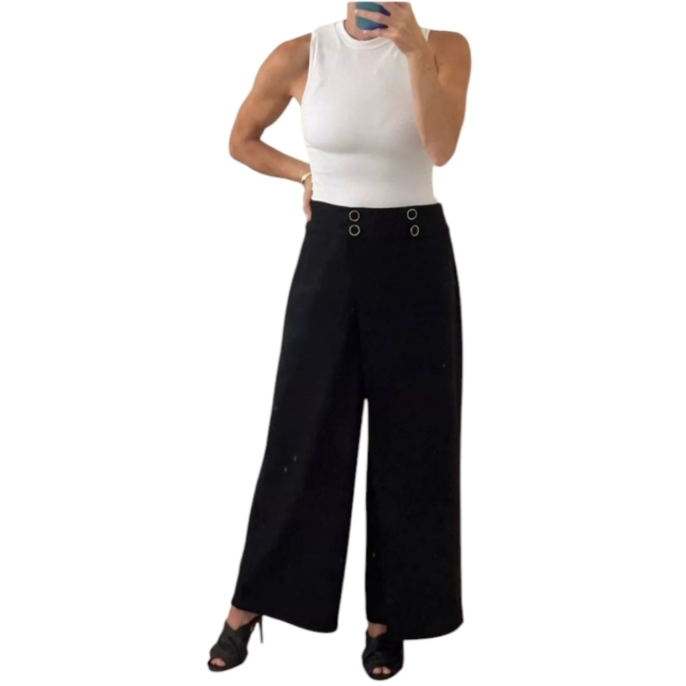 Club Manaco Black Wide Leg faux Wrap Pents Sz 0